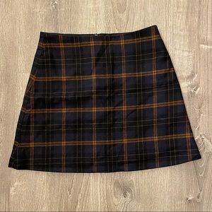 Wilfred Plaid Mini Wool Skirt in Navy and Brown